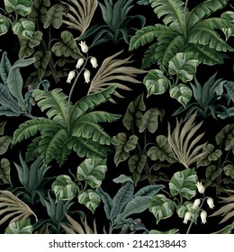 Seamless pattern with vintage trees and plants. Vector