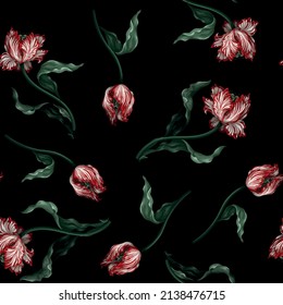 Seamless pattern with vintage tulips. Classic vector wallpaper