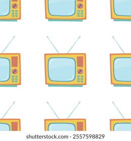 Seamless pattern with vintage TV and antennas