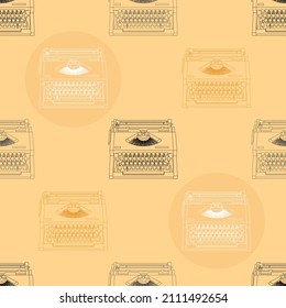 Seamless pattern with vintage typewriters on yellow background. Design for fabric and paper, surface textures.