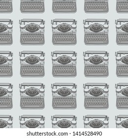 Seamless pattern with vintage typewriters, vector newspaper illustrations, inspire writers, screenwriters, copywriters and other creative people