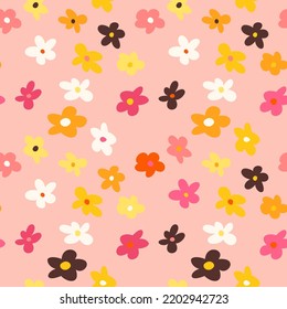 seamless pattern with vintage vector groovy flowers. modern elements. stylized flowers silhouettes. abstract art for surface design, textile, stationery, wrapping paper and covers