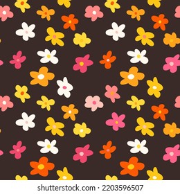 seamless pattern with vintage vector groovy flowers. modern elements. stylized flowers silhouettes. abstract art for surface design, textile, stationery, wrapping paper and covers