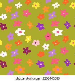 seamless pattern with vintage vector groovy flowers. modern elements. stylized flowers silhouettes. abstract art for surface design, textile, stationery, wrapping paper and covers