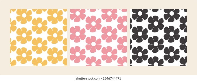 seamless pattern with vintage vector groovy flowers.  Abstract art for surface design, textile, stationery, wrapping paper and covers