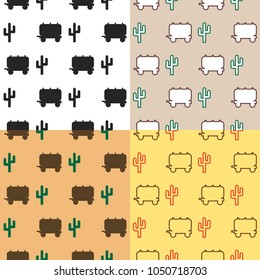 seamless pattern of vintage western covered wagons black&white and colored set. wild west collection. flat style