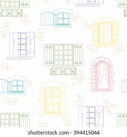 Seamless Pattern with Vintage Windows