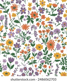 Seamless pattern. vintege wild flowers design. floral pattern in small hand draw flowers. Liberty style. Floral seamless background for fashion prints. Vintage print. Seamless vector texture. 