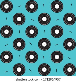 Seamless pattern. Vinyl records . Azure background