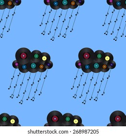 Seamless pattern with vinyl records and notes