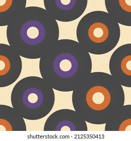 Seamless pattern with vinyl records in retro style. Modern print for fabric, textiles, wrapping paper. Vector illustration