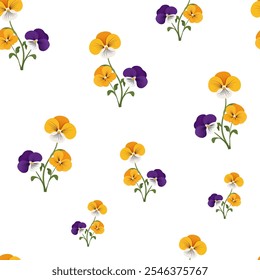 A seamless pattern of Viola Tricolor flowers for use in textiles, wallpaper, stationery, and nature-inspired art projects