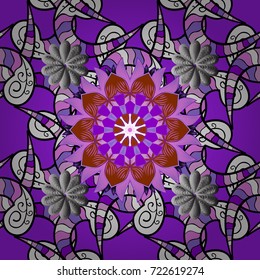 Seamless pattern with violet, black and white flowers and leaves on violet, black and white colors, watercolor floral pattern, flower, tileable for wallpaper, card or fabric.