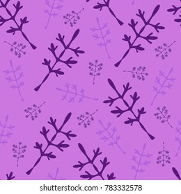 Seamless pattern with violet branches on a pink background