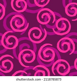 Seamless pattern with violet curls on purple background. Vector design for textile, backgrounds, clothes, wrapping paper, fabric and wallpaper. Fashion illustration seamless pattern.