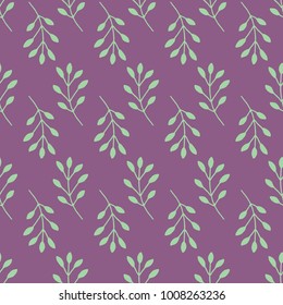 Seamless pattern violet with floral elements green branches