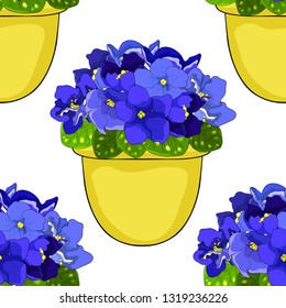 seamless pattern Violet flower of pansies in a pot home vector illustration