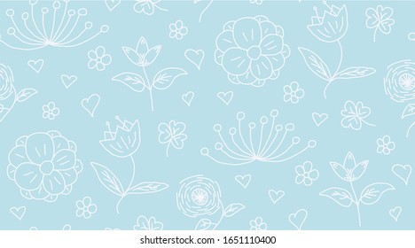 Nahtloses Muster: violette Blumen im Dodle-Stil handgezeichnet. Vektorillustration-Illustration, modernes Template-Design für Textilien, Plakate, Flyer, Wickelpapier, Tapete usw.