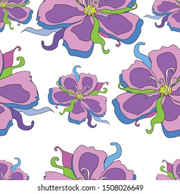 Seamless pattern of violet flowers on a white background