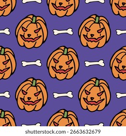 Seamless pattern with violet halloween background. Vector image.