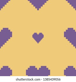 Seamless pattern with violet hearts on yellow backgraund