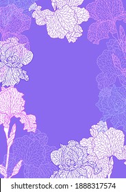 Patrón sin foco con iris violeta. Hermosas flores de verano estilizadas decorativas.