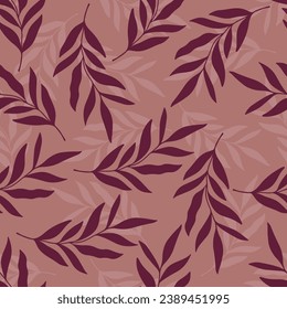 Seamless pattern with violet leaves on pink background. Vector pattern. Natural print