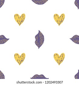seamless pattern with violet lips, yellow hearts