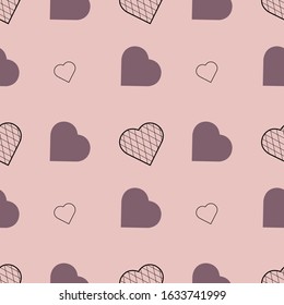 Seamless pattern with violet and pink hearts. Vector illustration.