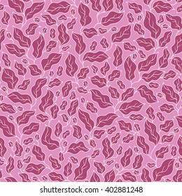 Seamless pattern with violet and pink leaves . Vector illustration