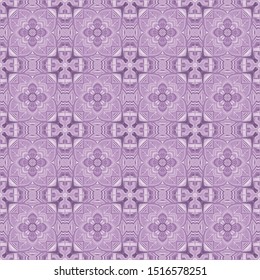 Seamless pattern. Violet shades. Quadrilateral elements. Lilac colors. Sivolic flowers.