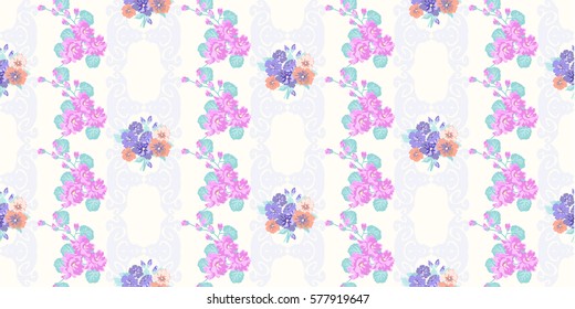 Seamless pattern of violet. Spring flowers. Floral seamless background for textile or book covers, manufacturing, wallpapers, print, gift wrap and scrapbooking.