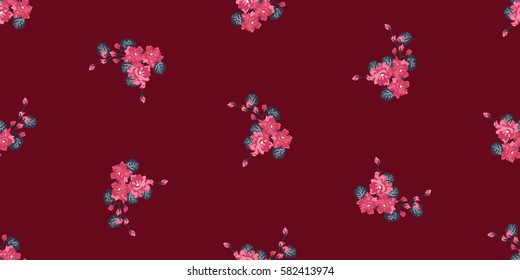 Seamless pattern of violet. Spring flowers in chaotic order. Floral seamless brown background for textile or book covers, manufacturing, wallpapers, print, gift wrap and scrapbooking.