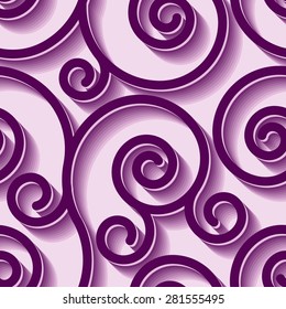 Seamless pattern with violet swirl ornament on white