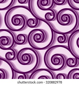 Seamless pattern with violet swirl ornament on white