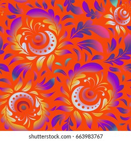 Seamless pattern with violet and yellow elements for design in retro style. Universal vector pattern for wallpapers, textile, fabric, wrapping paper, packaging box etc. Vintage pattern.