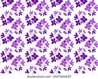Seamless pattern of violets flowers, line art, sketch on white background