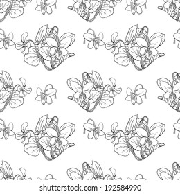 Seamless pattern of violets, monochrome