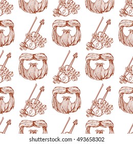 Seamless pattern with a violin and a beard.