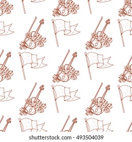 Seamless pattern with violin and flag.