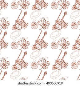 Seamless pattern with violin and pipe.