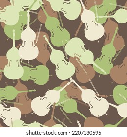 Seamless pattern of violins. Bowed musical instruments. Vector illustration of a double bass pattern; cello; viola; violin