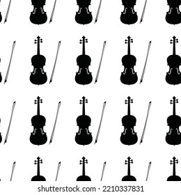 Seamless pattern of violins. Bowed musical instruments. Vector illustration of a double bass pattern; cello; viola; violin