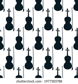 Seamless pattern of violins on white background, icon classical musical instruments, vector illustration