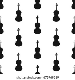 Seamless pattern of violins on white background, classical musical instruments, vector illustration