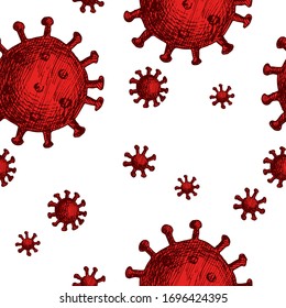 Seamless pattern with virus. Pandemic Coronavirus COVID-19, 2019-nCoV pattern concept. Hand Drawn vector illustration.