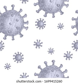 Seamless pattern with virus. Pandemic Coronavirus COVID-19, 2019-nCoV pattern concept. Hand Drawn vector illustration.