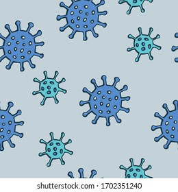 Seamless pattern with virus. Pandemic Coronavirus COVID-19, 2019-nCoV pattern concept. Hand Drawn vector illustration.