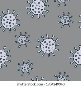 Seamless pattern with virus. Pandemic Coronavirus COVID-19, 2019-nCoV pattern concept. Hand Drawn vector illustration.