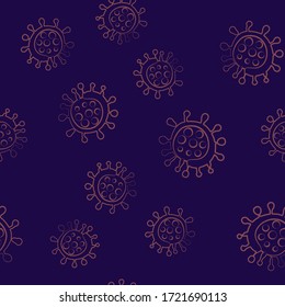 Seamless Pattern Virus Simple Vector Doodle Dark Violet Background